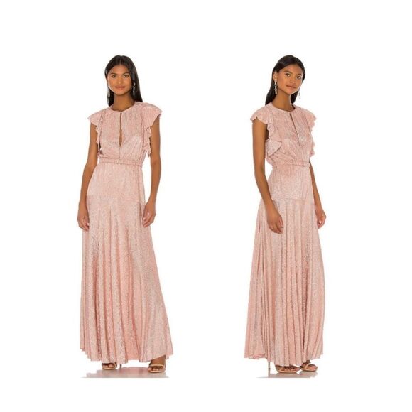 NWT Sabina Musayev Intermix Topaz Keyhole Shimmer Blush Pink Rose Gold Dress XS - Picture 2 of 9